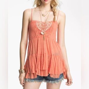 Free People convertible end of color summer melon smocked camisole top sz S